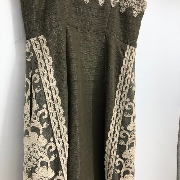 Anthropologie Moulinette Soeurs Olive Green Crochet embroidered rainwashed dress - Picture 10 of 16